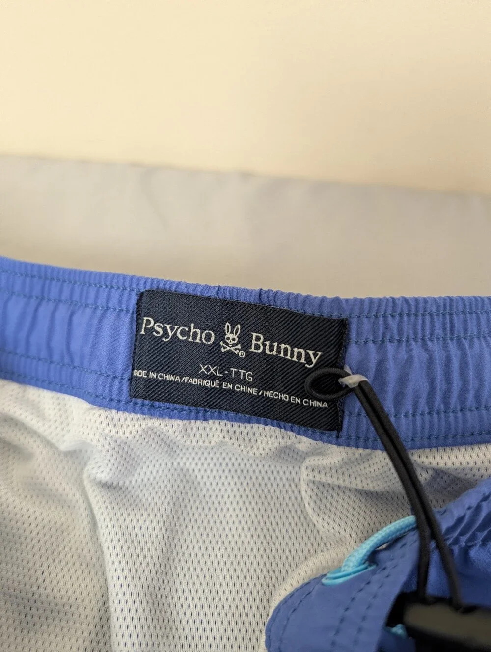Psycho Bunny Blue Swim Trunks with Light Blue Drawcords B36